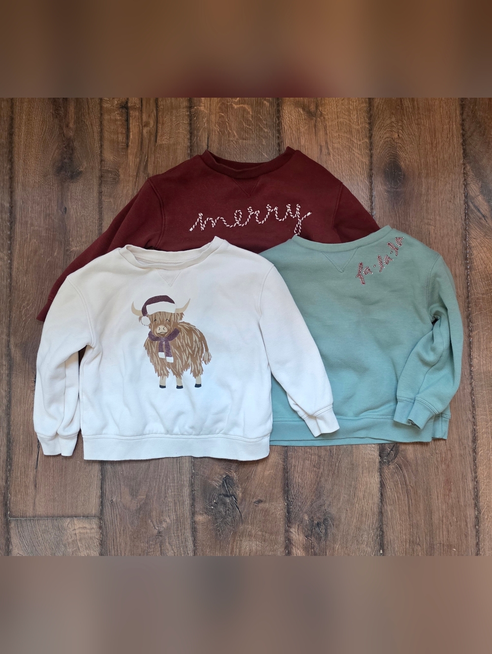 Kohl's Lauren Conrad Kids Holiday Sweatshirt Trio in White, Sage & Burgundy 4T